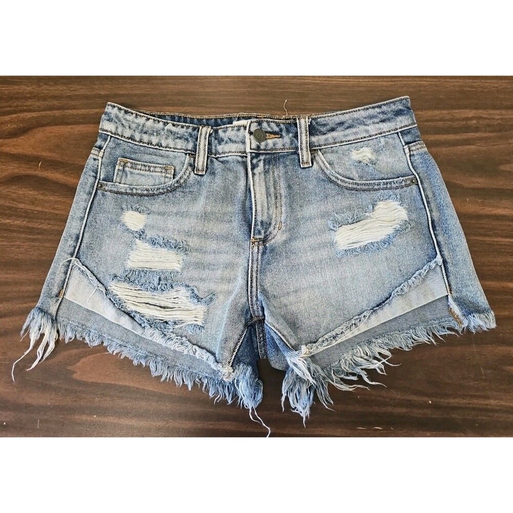 HIDDEN JEANS Shorts Womens S Blue LightWash Distressed Frayed G1